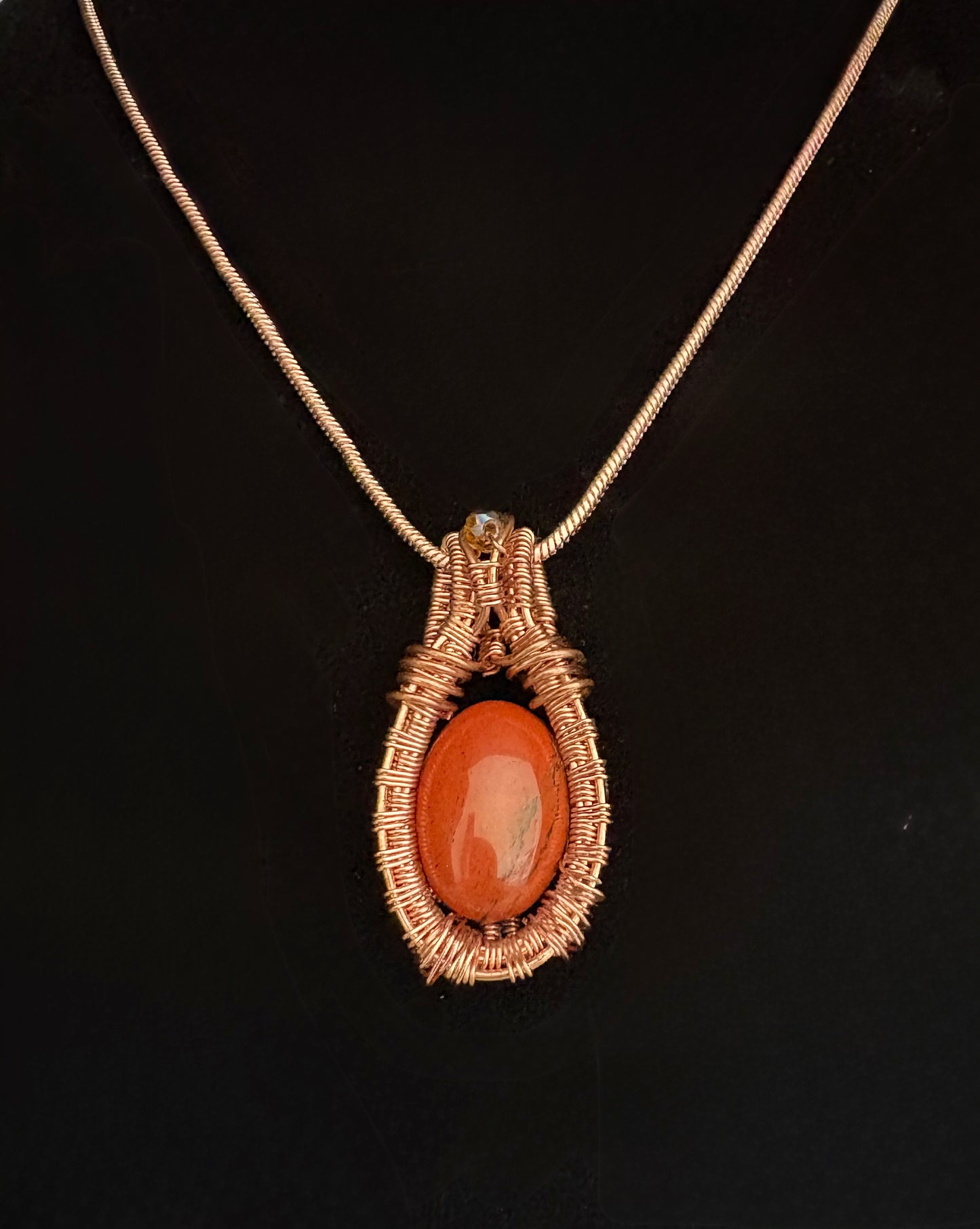 “Through The Fire”- Red Jasper and Amber Wire Wrapped Pendant