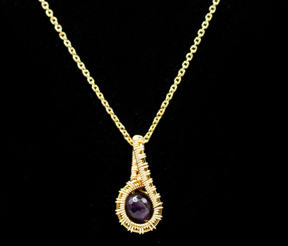 “Regal Radiance”: Handcrafted Wire-Wrapped Amethyst Necklace 14K gold plated chain