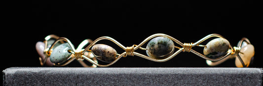 “Gentle Armor” Moss Agate Wire Wrapped Bracelet