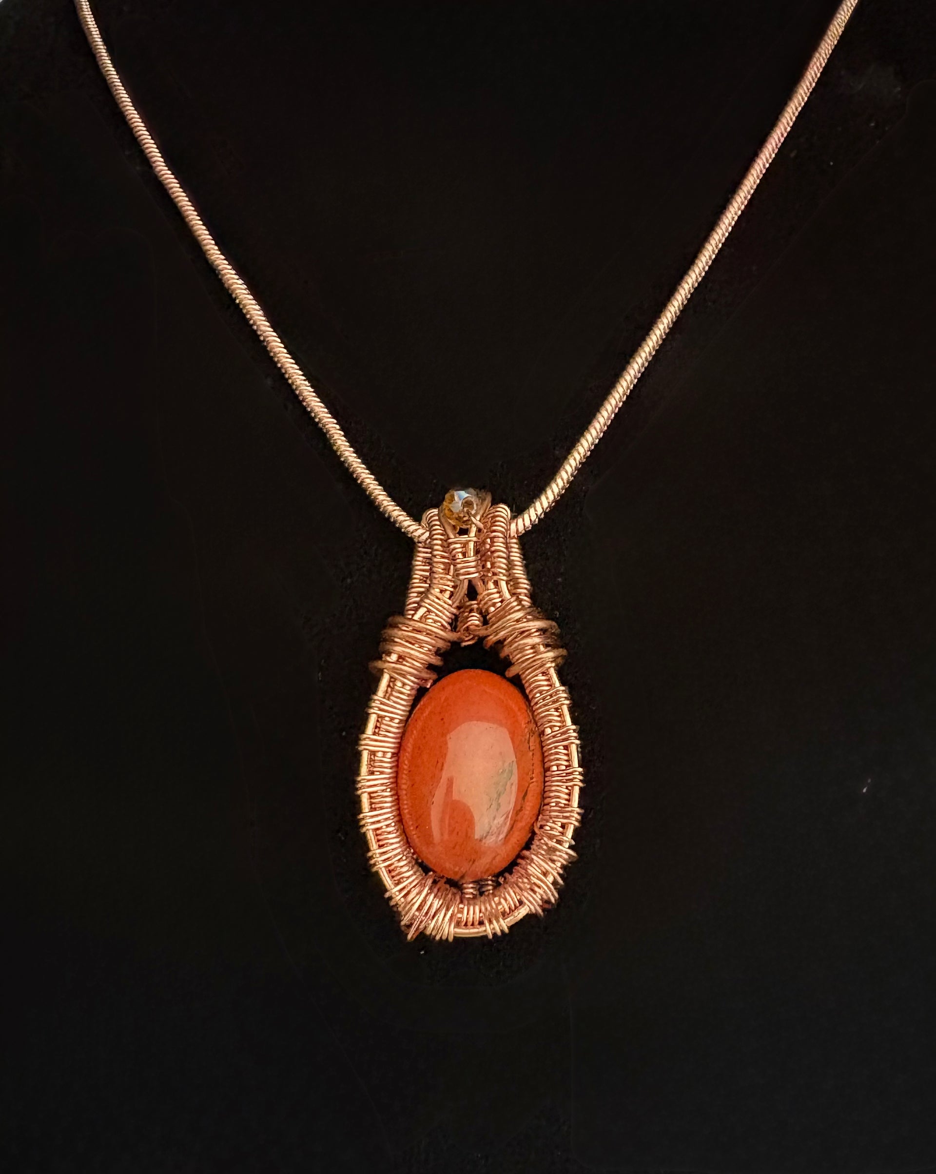 “Through The Fire”- Red Jasper and Amber Wire Wrapped Pendant