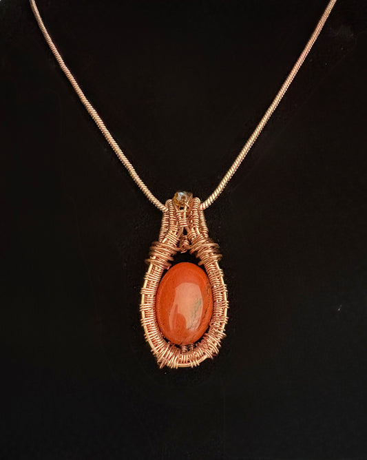 “Through The Fire”- Red Jasper and Amber Wire Wrapped Pendant
