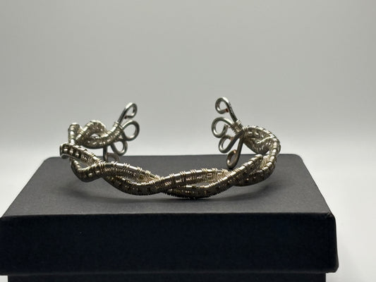Silver Lining In Unwavering Strength- Wire Wrapped & Woven  Cuff Bracelet