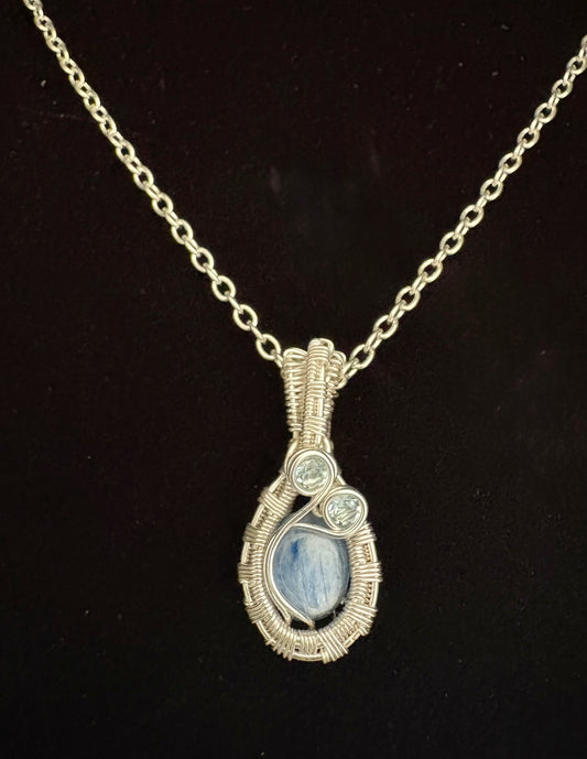 Calm Brilliance” Kyanite & Topaz Wire Wrapped Pendant