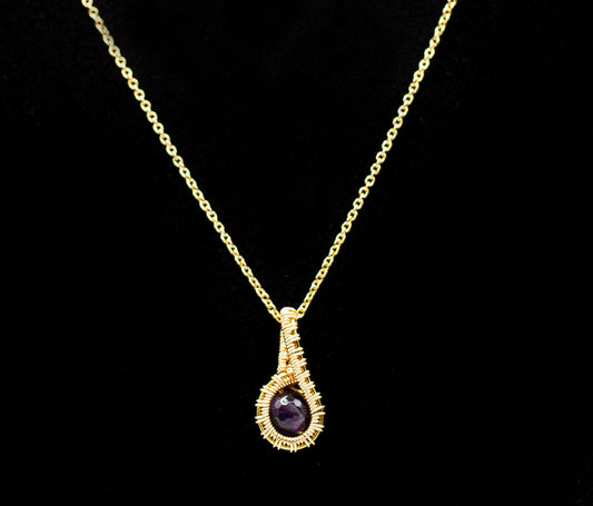 “Regal Radiance”: Handcrafted Wire-Wrapped Amethyst Necklace 14K gold plated chain