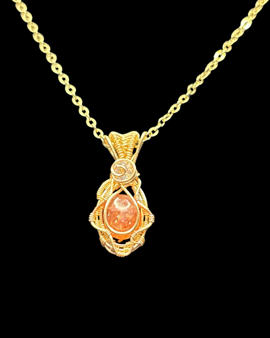 “Ember of Joy” Sunstone & Topaz Wire Wrapped Pendant