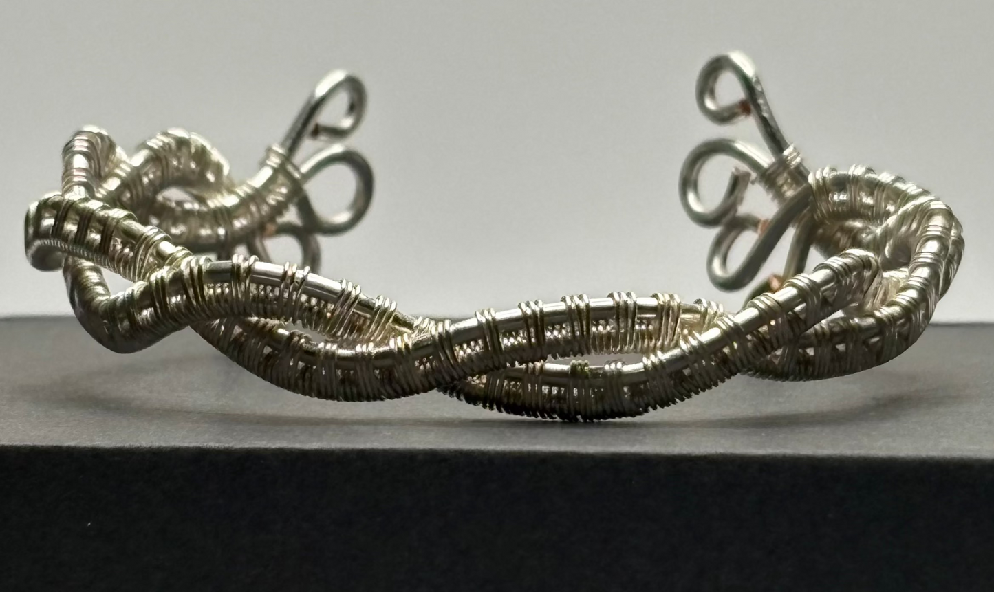 Silver Lining In Unwavering Strength- Wire Wrapped & Woven  Cuff Bracelet